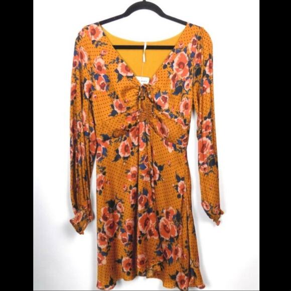 FREE PEOPLE Morning Light Floral Retro Printed Long Sleeve Mini Dress Size 0 - Picture 6 of 11
